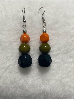 Good Vibes Only Orange, Olive and Black Bead Drop Earrings